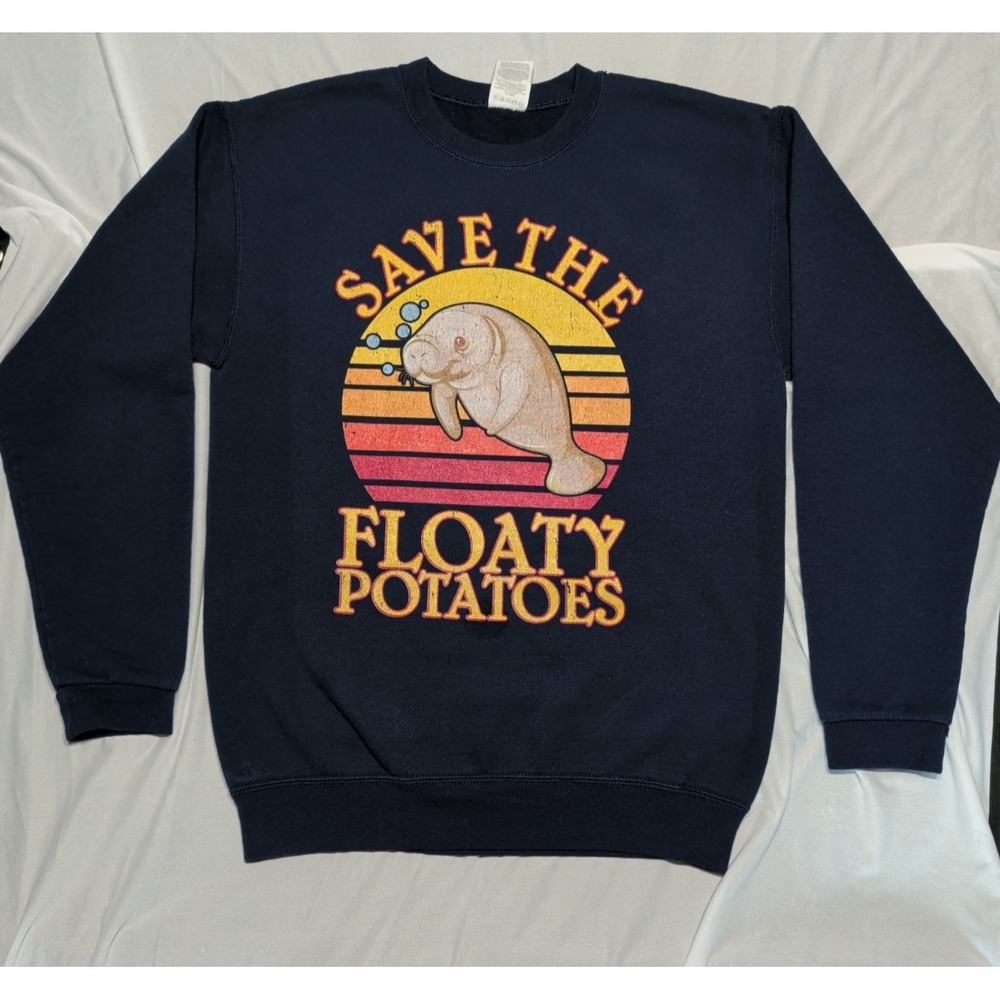Jerzees Kids NuBlend Save The Floaty Potatoes Manatee Sweatshirt‎ XL Navy Blue